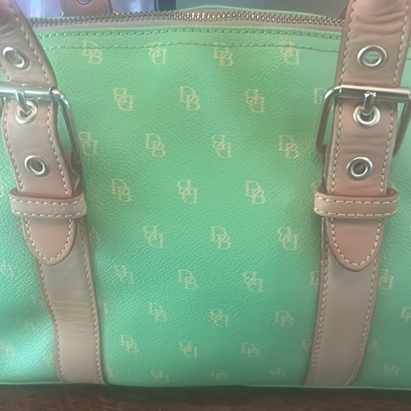 Dooney & Bourke Lime Green Coated Canvas Signature Print Satchel - Picture 2 of 16